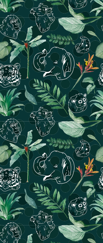 Vinylmatta sovrum färgglada djungeldjur och träd mönster - Tenstickers