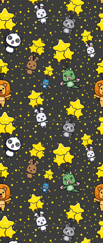 Söta djur som flyger på ballonger vinylmatta sovrum - Tenstickers