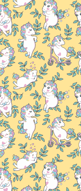 Vinylmatta sovrum söta enhörningar och gröna blad - Tenstickers