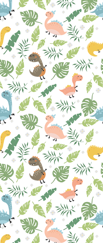 Vinylmatta sovrum pastellfärgad skog med dinosaurer - Tenstickers