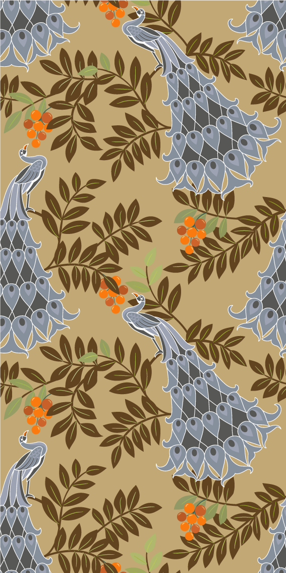 Vinylmatta sovrum grå påfågel design i afrikansk stil - Tenstickers