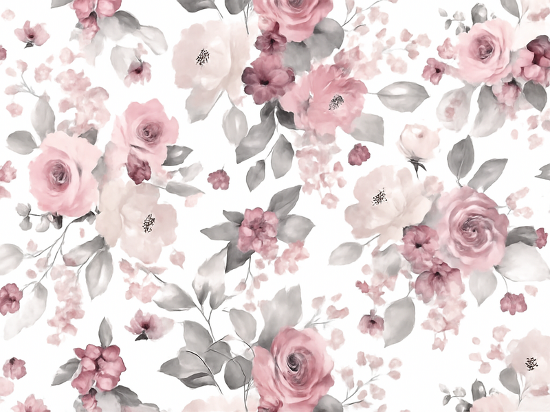 Vinylmatta sovrum grå delikat blomsterdesign - Tenstickers