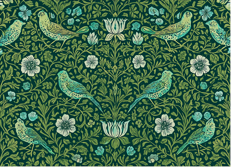 Vinylmatta sovrum ornamental blommor och fåglar - Tenstickers