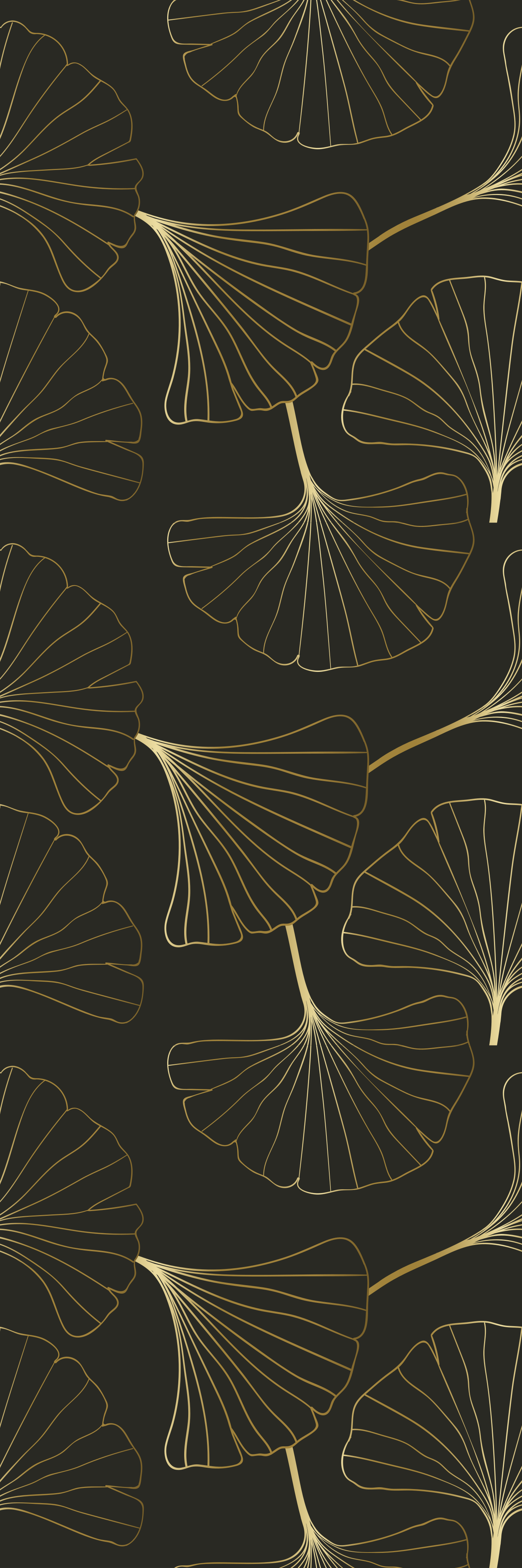 Vinylmatta studera ginkgo blad kol svart guld - Tenstickers