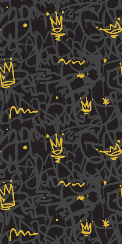 Vinylmatta sovrum svart och guld graffiti krona - Tenstickers