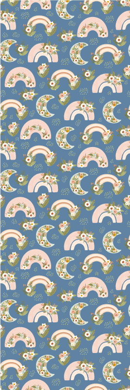 Vinylmatta sovrum barnmönster med vårregnbåge och blommor - Tenstickers