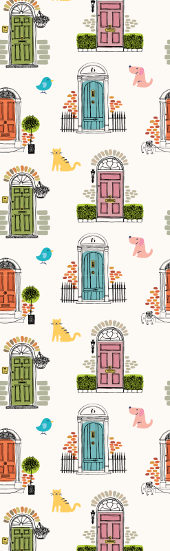 Djur och byggnader symboler vinylmatta sovrum - Tenstickers