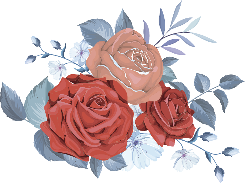 Blå bukett blommor vinylmatta sovrum - Tenstickers