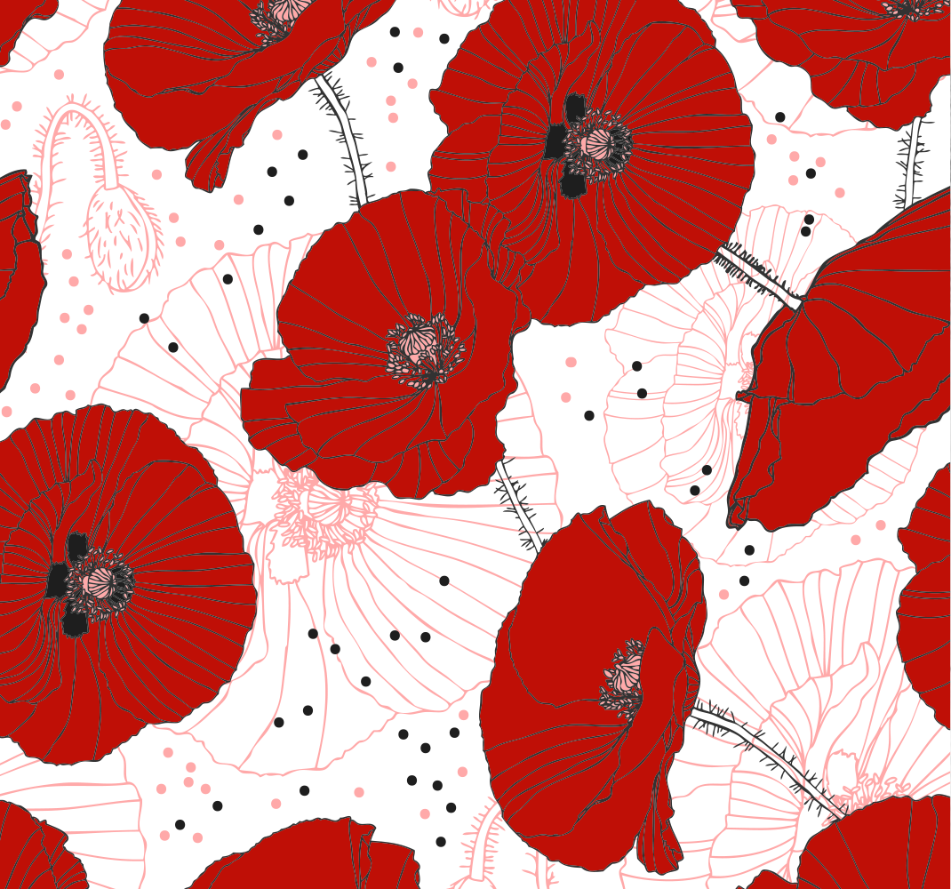 Vinylmatta natur med ritning och röda blommor - Tenstickers