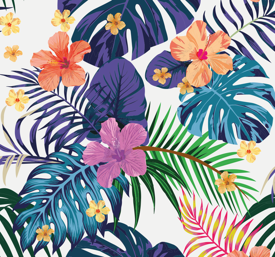 Vinylmatta natur med färgglada hawaiianska blommor - Tenstickers