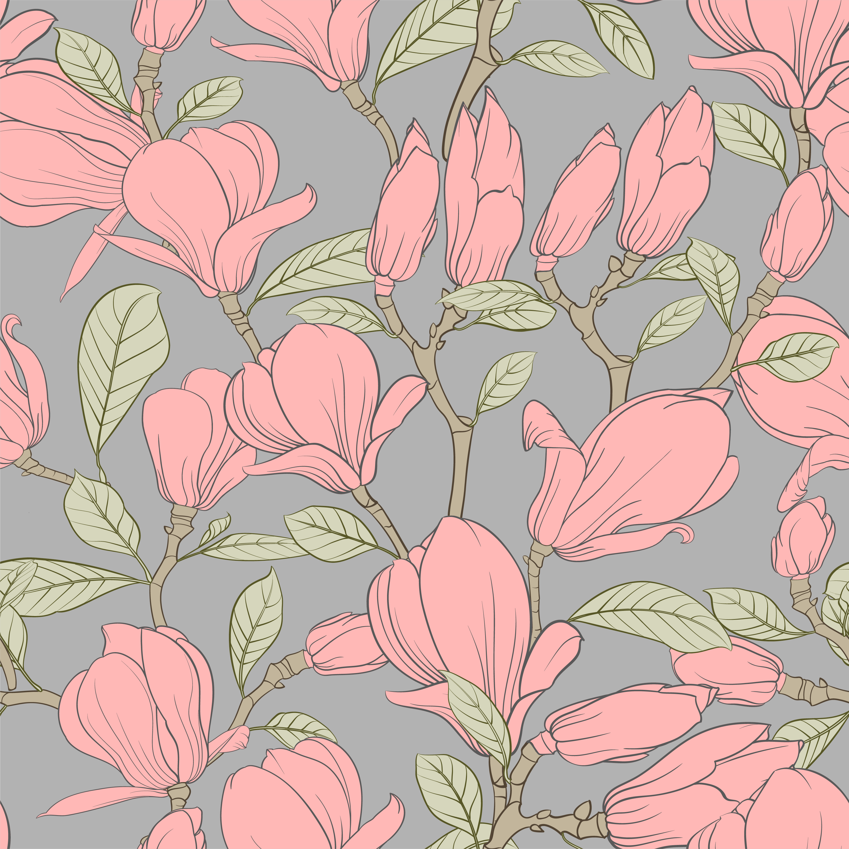 Rosa blommor och blad vinylmatta natur - Tenstickers