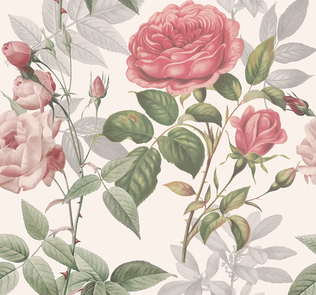 Vinylmatta natur stora rosor - Tenstickers
