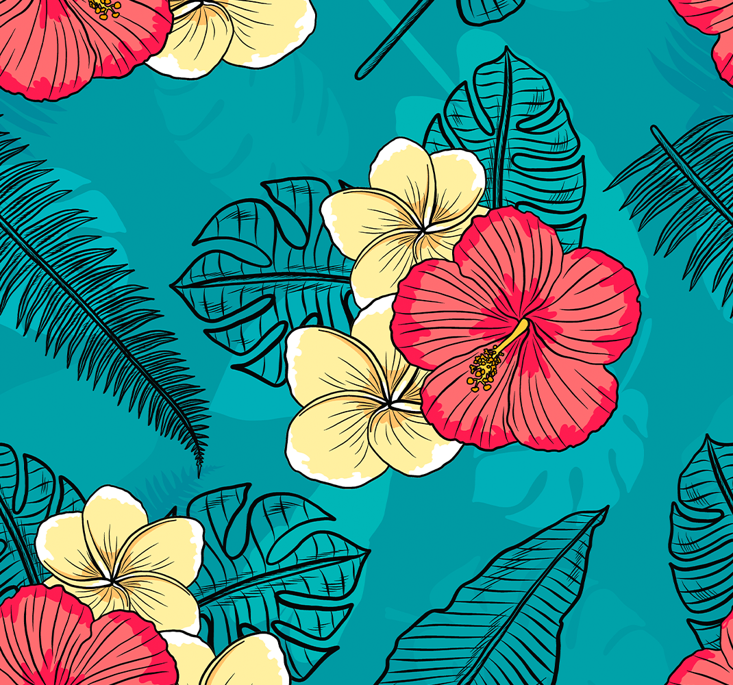 Vinylmatta natur med hawaiianska blommor - Tenstickers