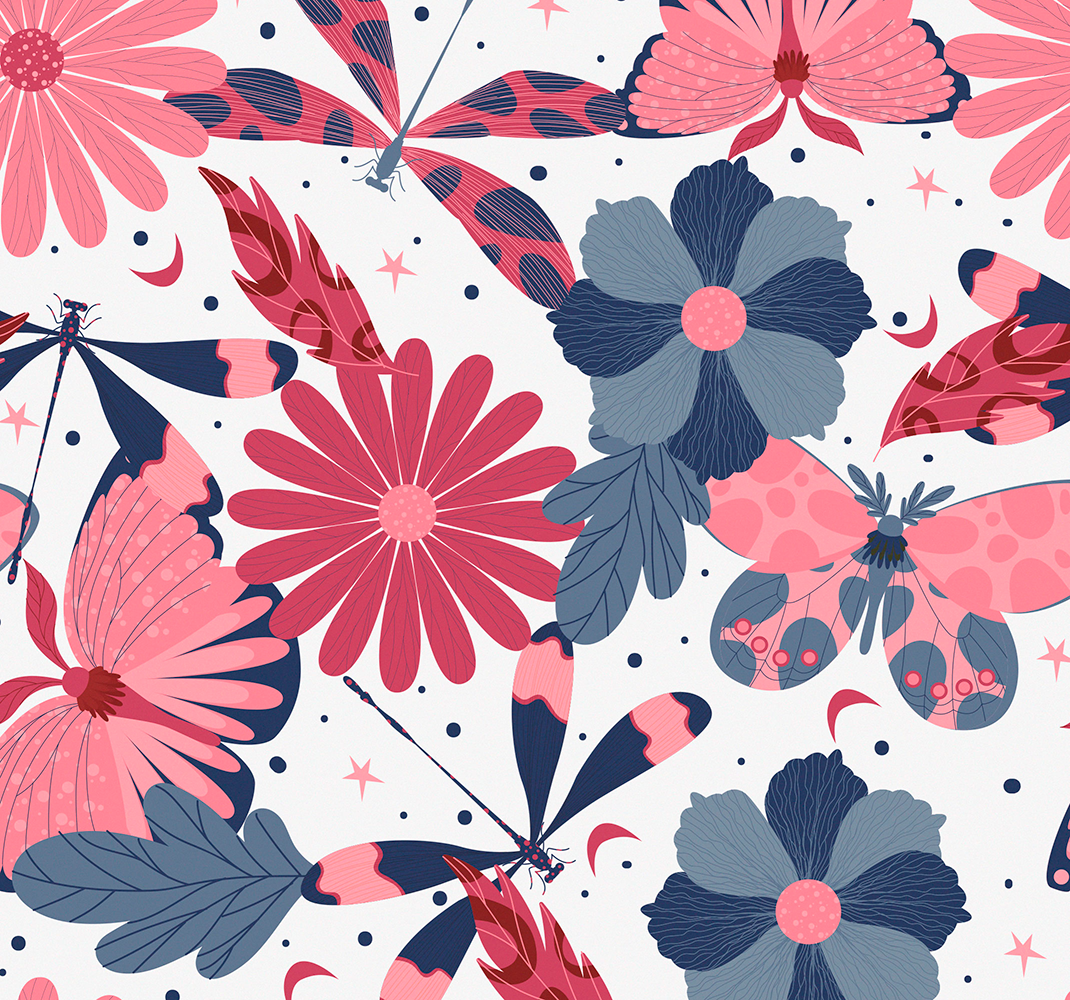 Vinylmatta natur med blommönster av fjärilar - Tenstickers