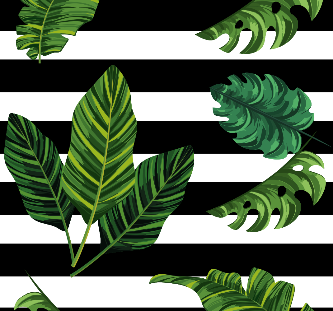 Vinylmatta natur med tropiska blad och geometriska figurer - Tenstickers