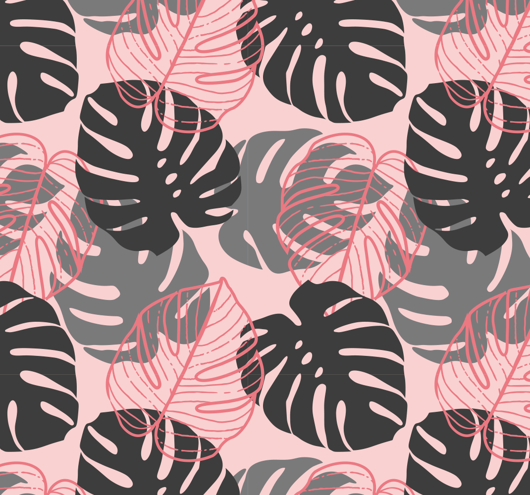 Vinylmatta natur rosa och grå monstrosa - Tenstickers