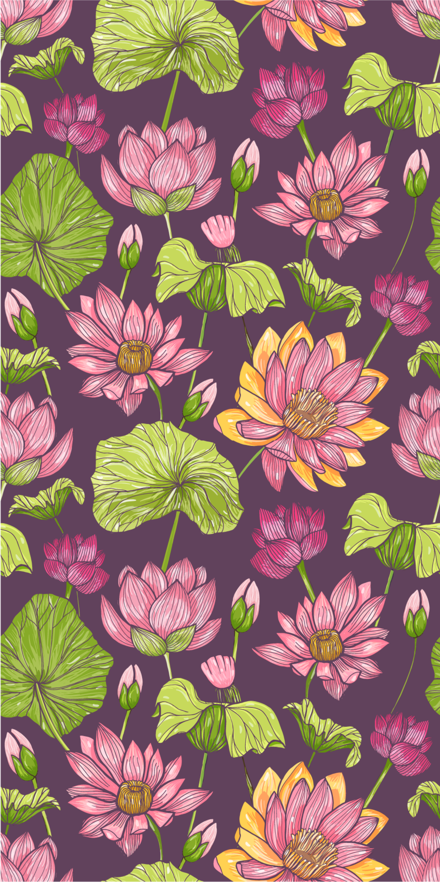 Vinylmatta natur lotusblad och blommor - Tenstickers