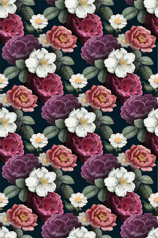 Vinylmatta natur med mönster av vita blommor - Tenstickers