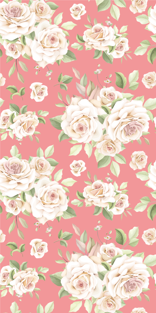 Vinylmatta natur med vintage rosa rosor på vit bakgrund - Tenstickers
