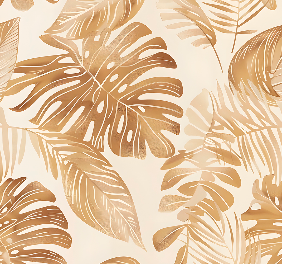 Vinylmatta natur beige stora bladmönster - Tenstickers