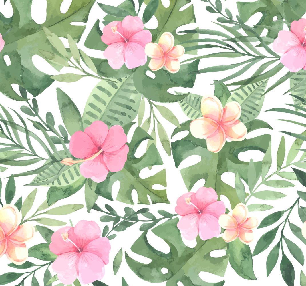 Vinylmatta natur med blommig tropiskt mönster - Tenstickers
