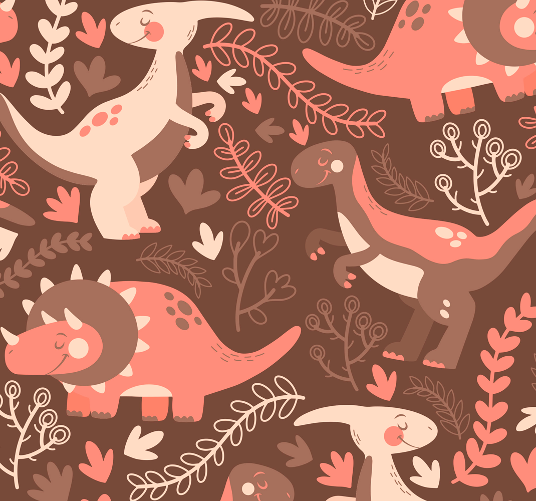 Vinylmatta djur dinosaurus och blad tapet - Tenstickers