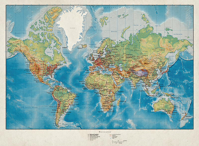 Vinylmatta världskarta mercator - Tenstickers