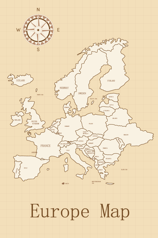 Vinylmatta världskarta vintage europa - Tenstickers