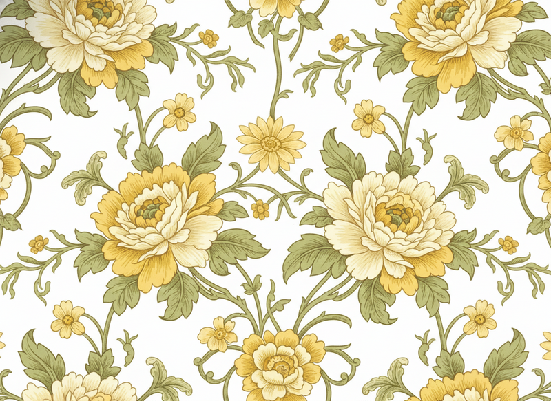 Vinylmatta årgång blommor i gult vintage design - Tenstickers