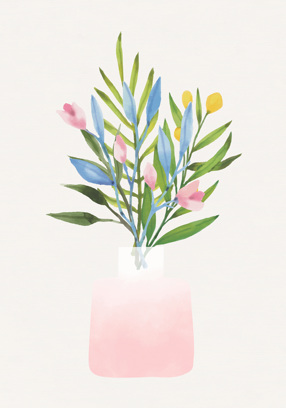 Vinylmatta blommor och växter blommor i kruka - Tenstickers