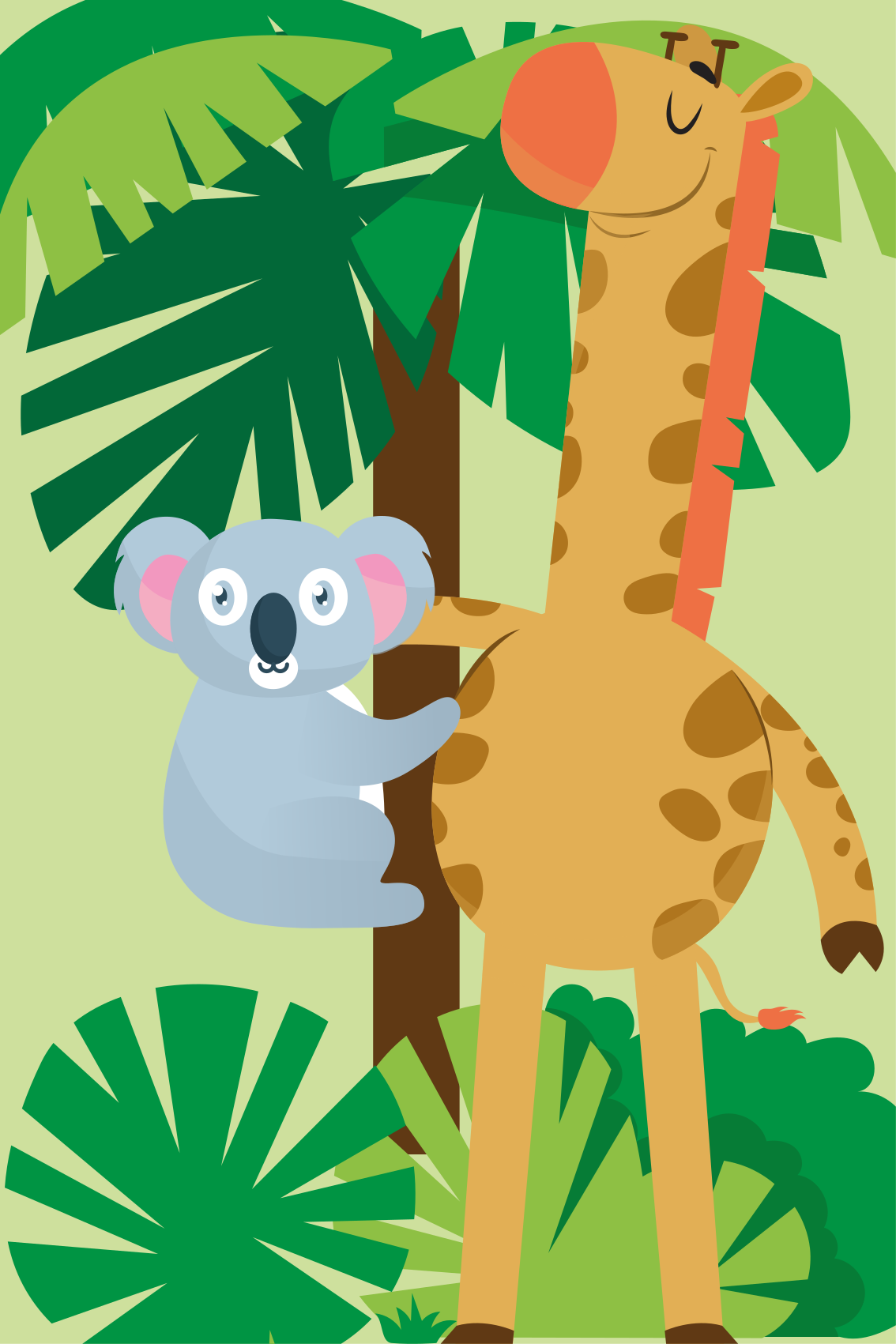 Vinylmatta barn koalor som kramar en giraff - Tenstickers