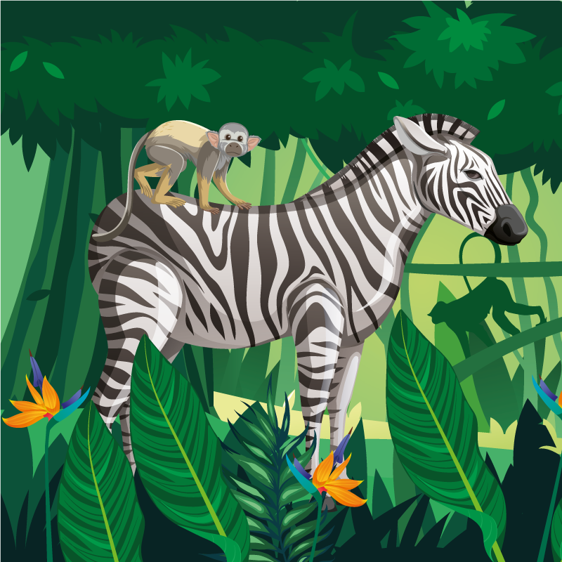 Vinylmatta barn giraff zebra och apa tillsammans 4 - Tenstickers