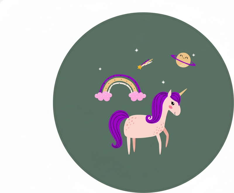 Vinylmatta barn konstnärliga enhörningar på grön bakgrund - Tenstickers