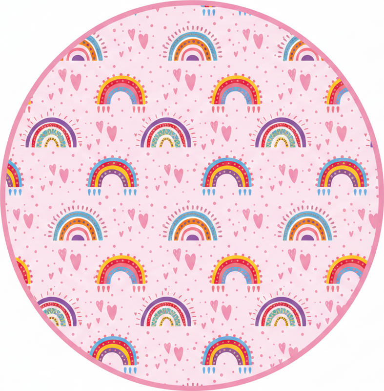 Vinylmatta barn rosa prickar och färgglada regnbågar - Tenstickers