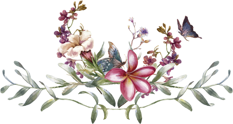 Vinylmatta foajé akvarell fjäril och blommor - Tenstickers
