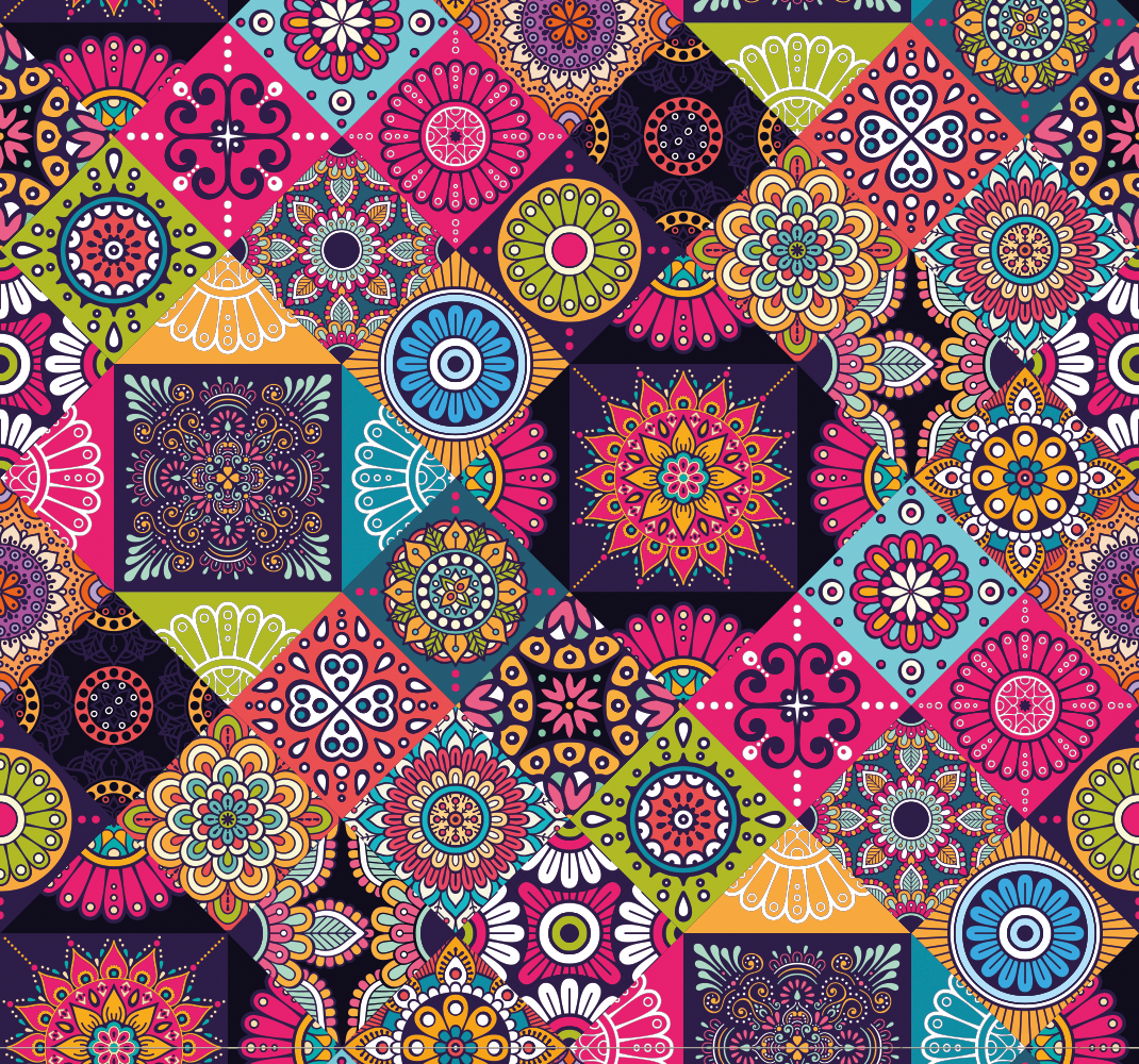Vinylmatta vardagsrum mörka mandala plattor - Tenstickers