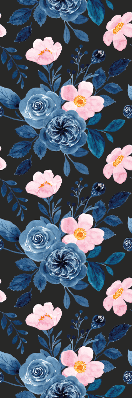 Vinylmatta vardagsrum blå och rosa mönster på svart bakgrund - Tenstickers