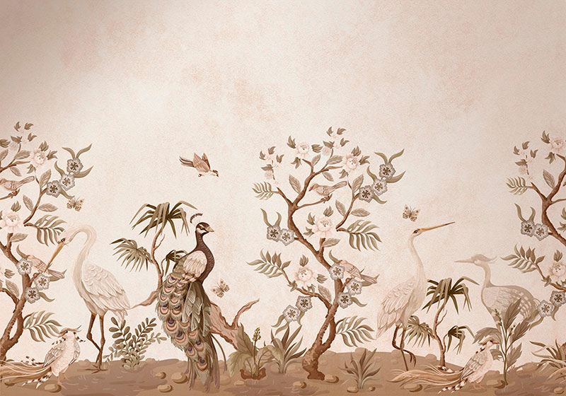 Vinylmatta beige vintage fauna - Tenstickers
