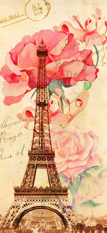 Vinylmatta beige retro stil paris - Tenstickers