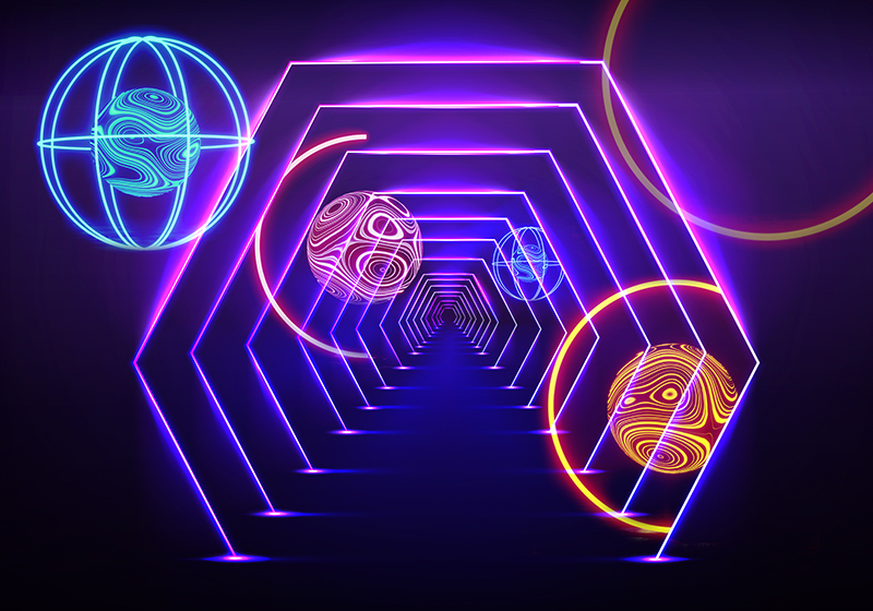 Vinylmatta lila neon hexagonal tunnelsyn - Tenstickers