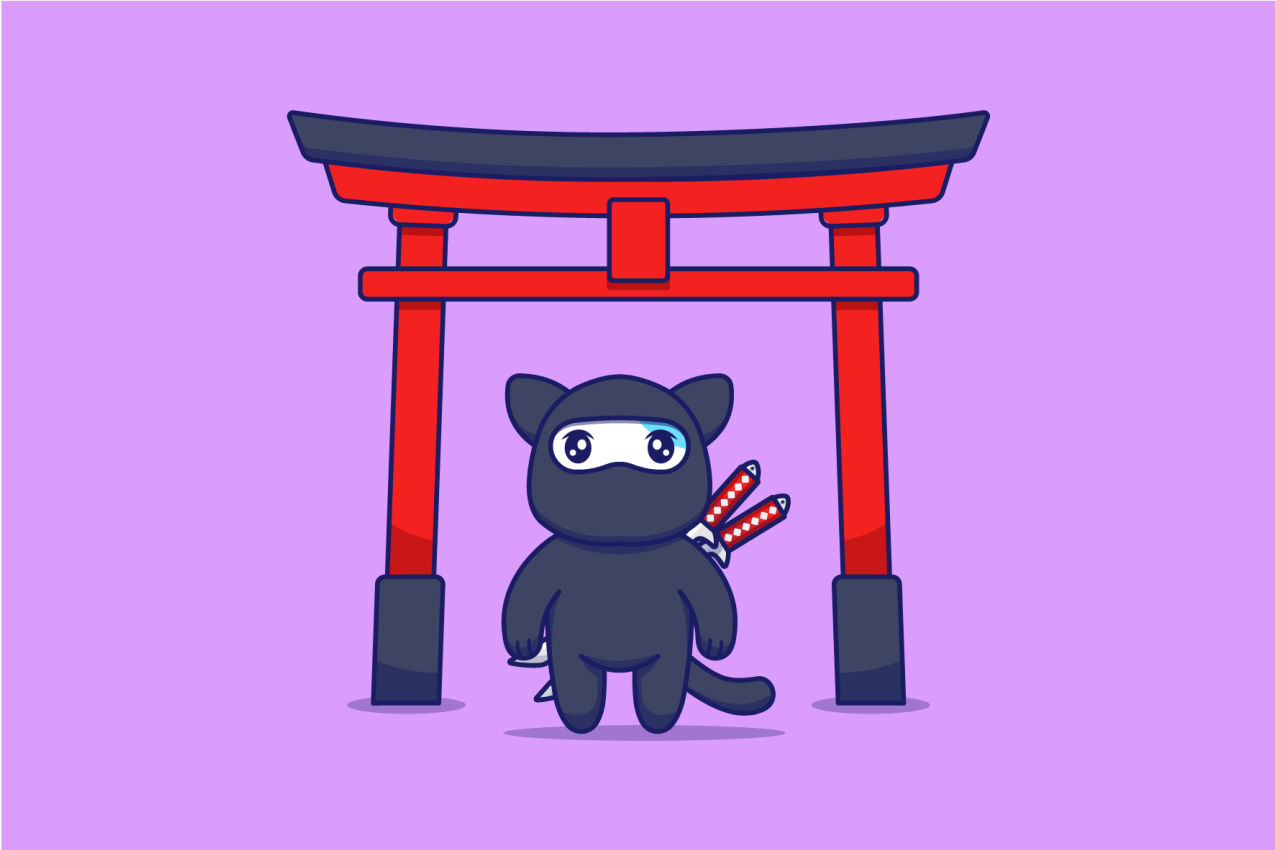 Vinylmatta lila ninja katt - Tenstickers
