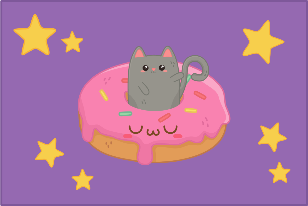 Vinylmatta lila katt och donut - Tenstickers