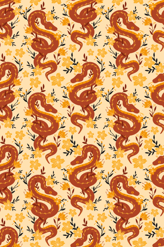 Vinylmatta orange orange orm med vilda blommor - Tenstickers