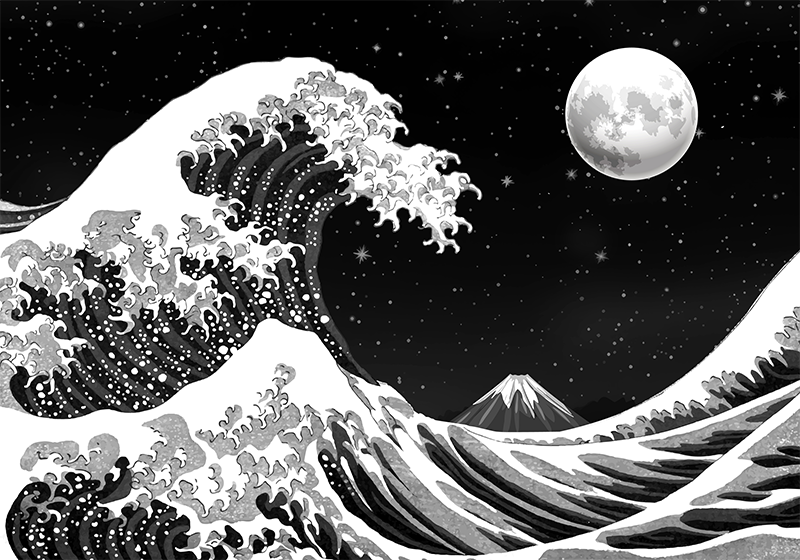 Vinylmatta svart japansk kanagawa våg på natten - Tenstickers