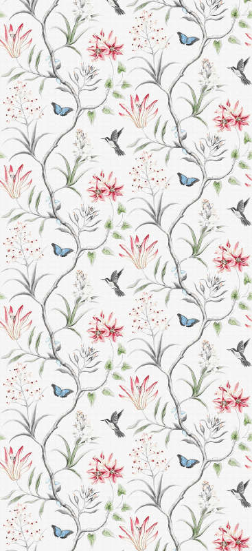 Vinylmatta balkong fågel och fjäril blommor gren - Tenstickers