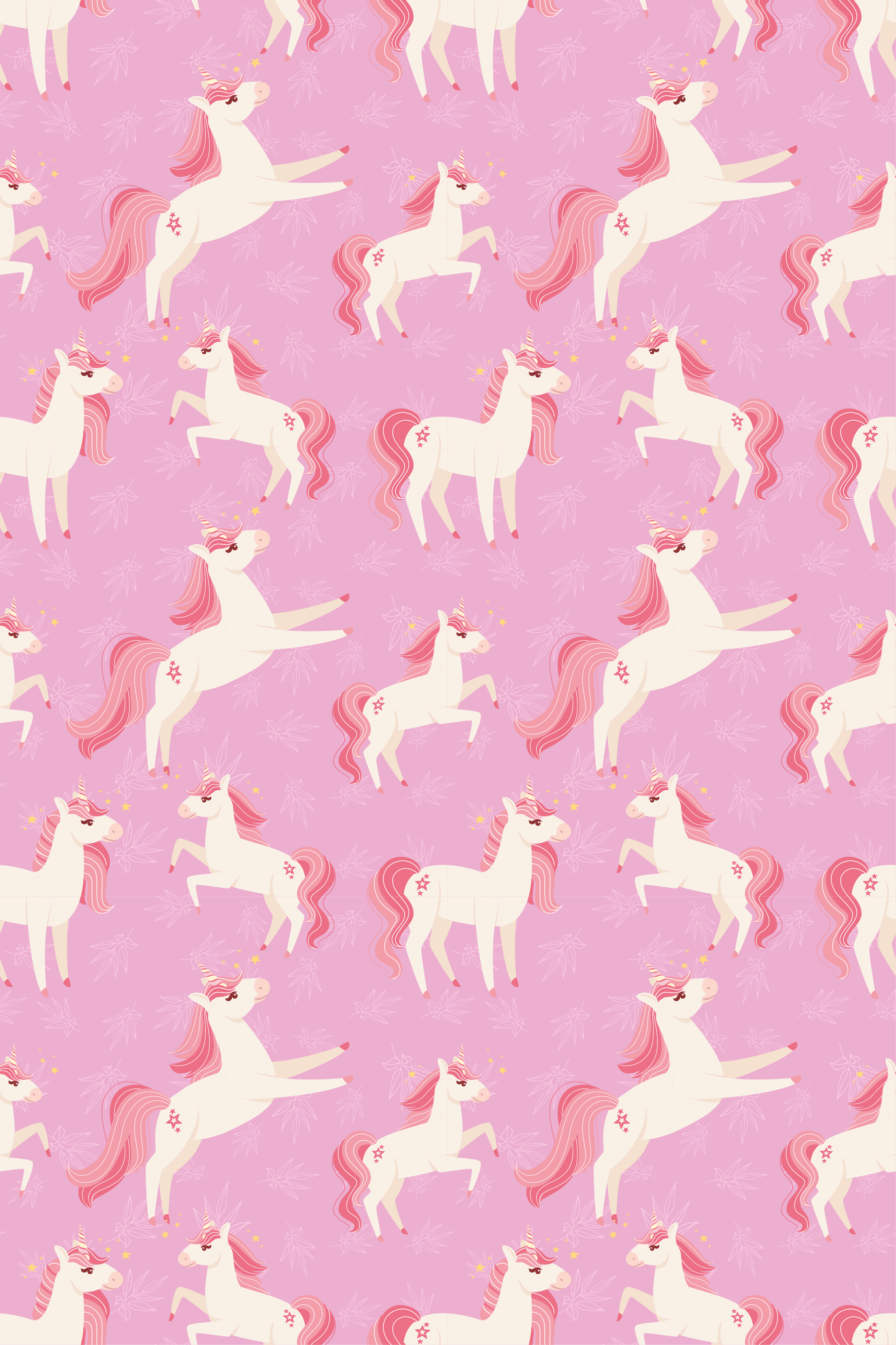 Vinylmatta rosa pastellfärgade enhörningar med växter - Tenstickers