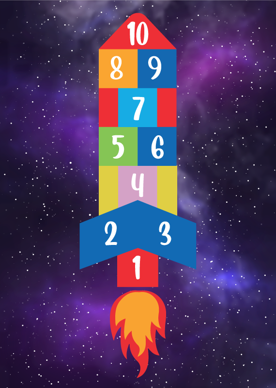 Fantastisk raketformad hopscotch-vinylmatta - Tenstickers