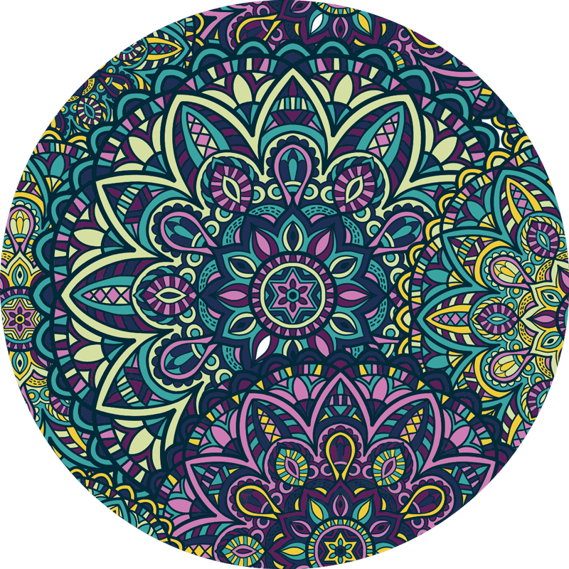 Fantastiska runda sammansättning mandala vinyl matta - Tenstickers