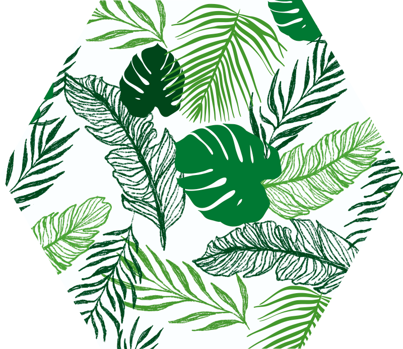Tropiskt blad hexagon Vinylmatta blommor och växter - Tenstickers