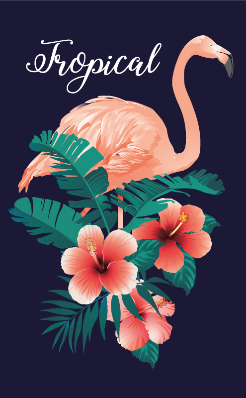 Tropisk flamingo svart djurmatta - Tenstickers